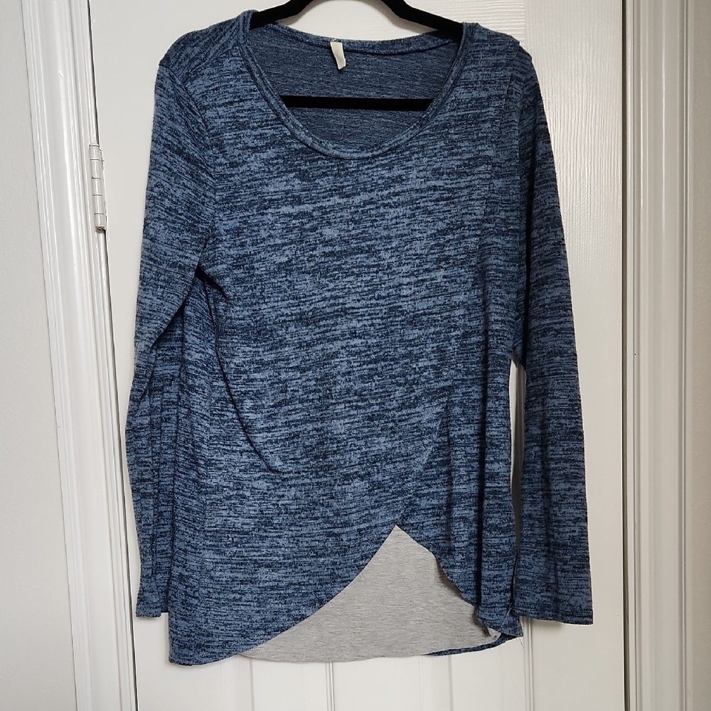 Women's Blue Long Sleeve Maternity And Nursing Top